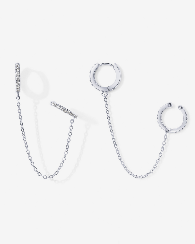 Ear Cuff Dangle Chain Earrings #Variant_White Gold  