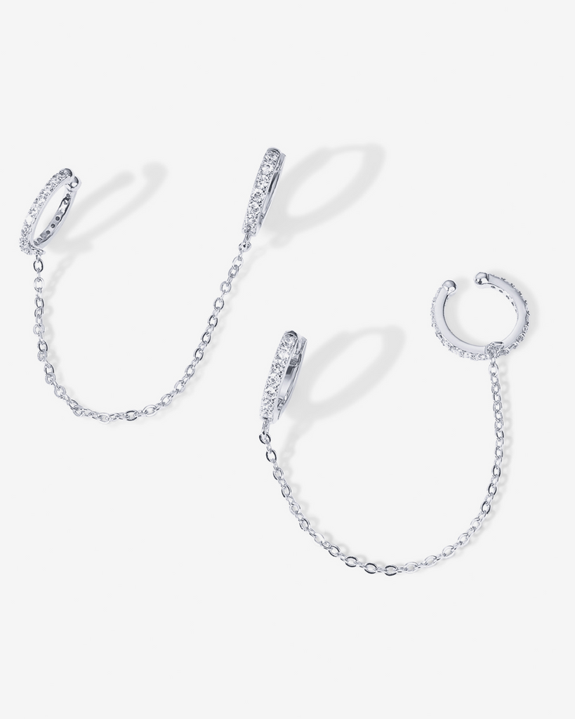 Ear Cuff Dangle Chain Earrings #Variant_White Gold  