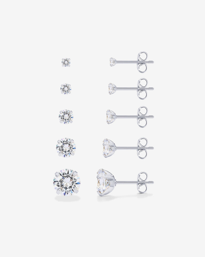 5 Pairs Stud Earring Pack #Variant_White Gold Earring 