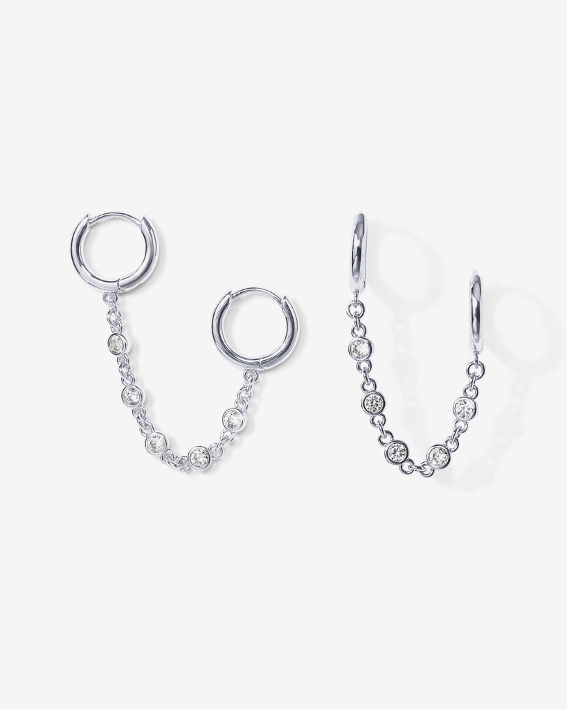 Cubic Zirconia Chain Earrings #Variant_White Gold Earrings 