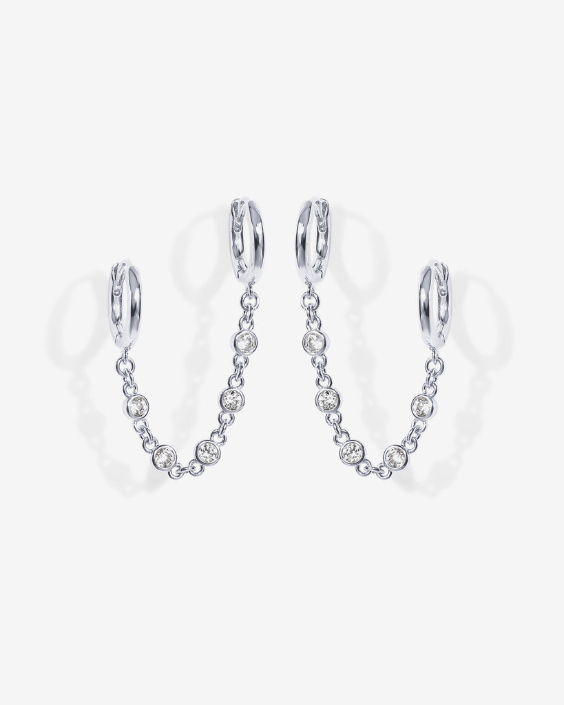 Cubic Zirconia Chain Earrings #Variant_White Gold Earrings 