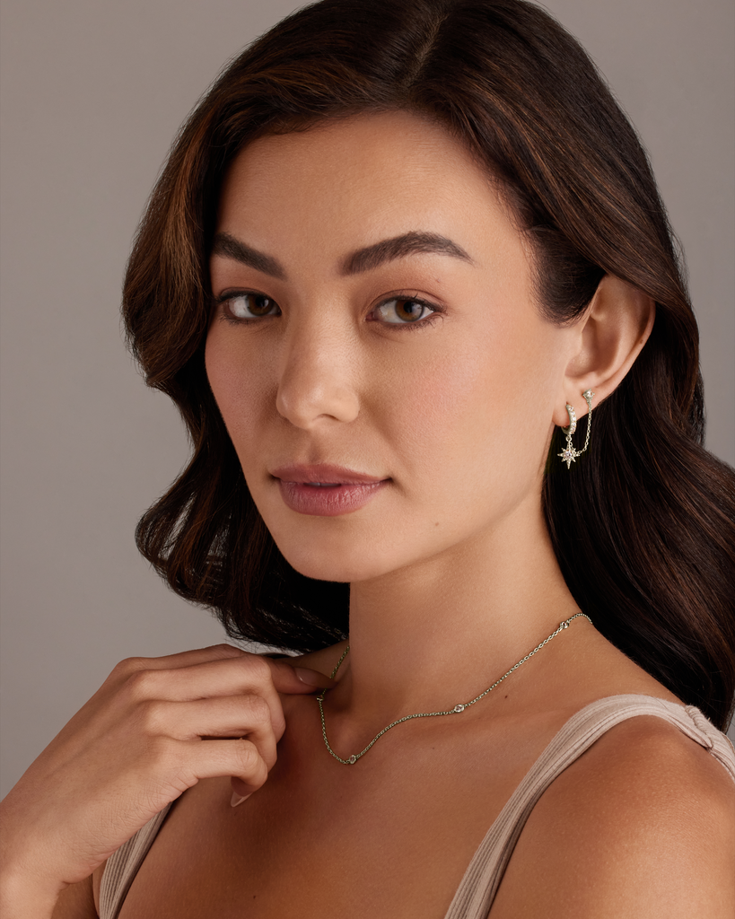 Starlight Chained Huggie Earrings #Variant_White Gold Earrings 
