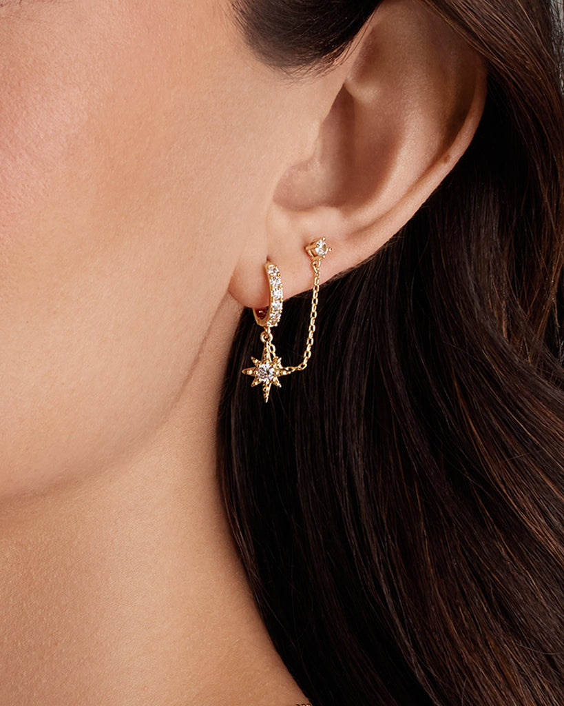 Starlight Chained Huggie Earrings #Variant_Yellow Gold Earrings 