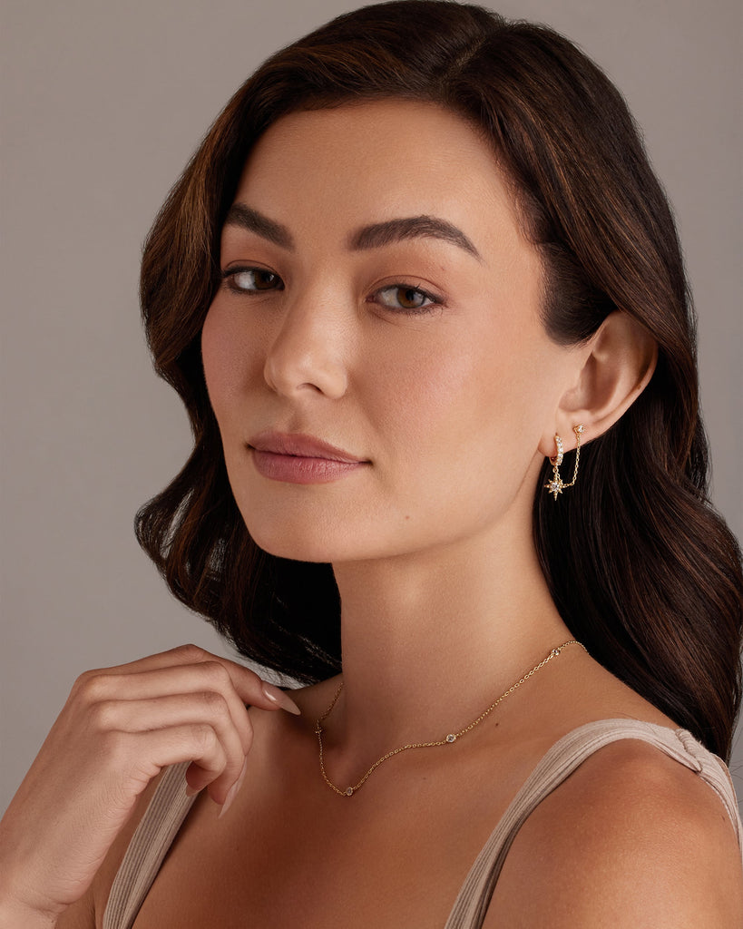 Starlight Chained Huggie Earrings #Variant_Yellow Gold Earrings 