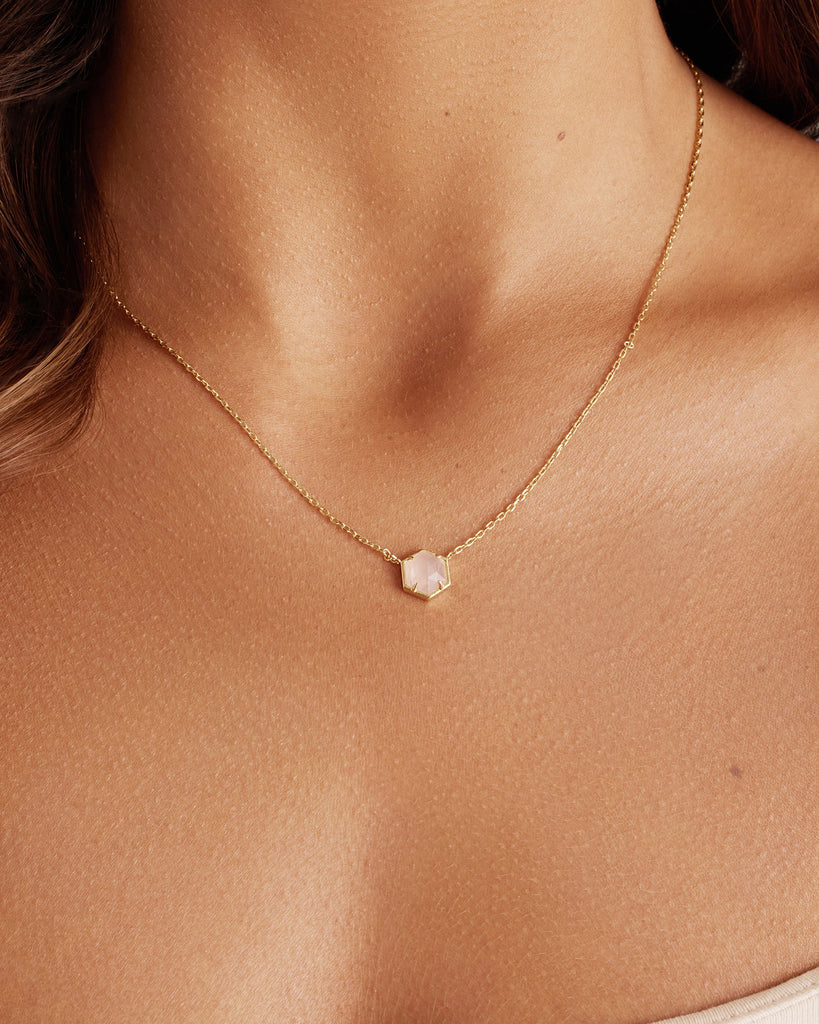 Harmony Gemstone Necklace #Variant_Yellow Gold / Rose Quartz Necklace 