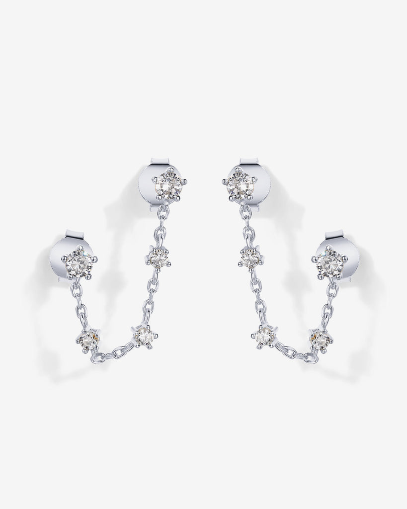 Chained Station Double Piercing Studs #Variant_White Gold Earring 