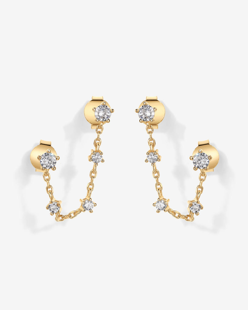 Chained Station Double Piercing Studs #Variant_Yellow Gold Earring 