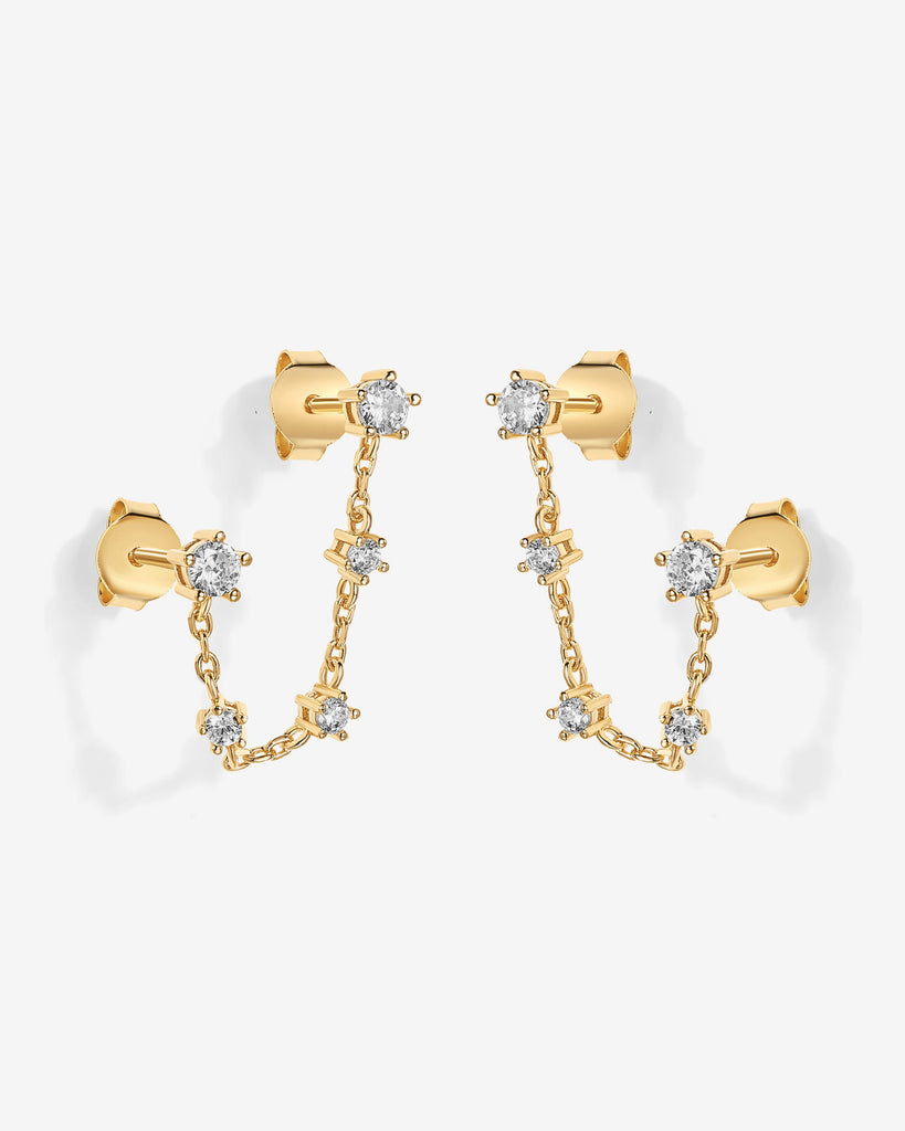 Chained Station Double Piercing Studs #Variant_Yellow Gold Earring 