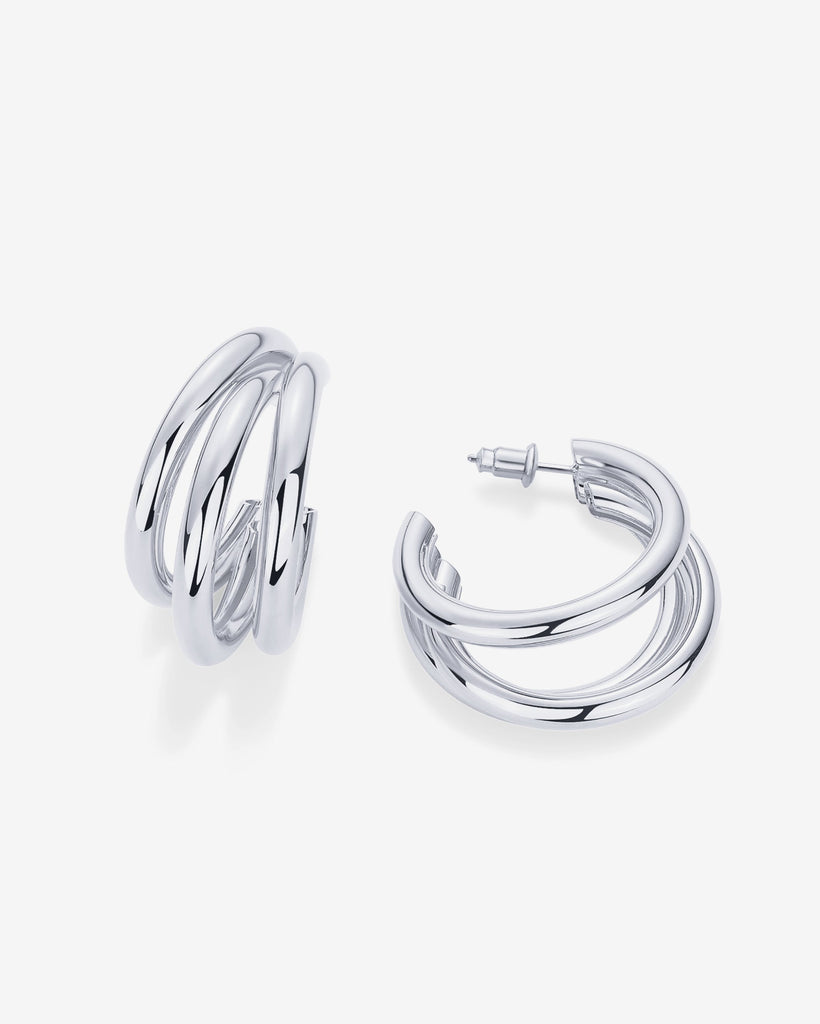 Triple Multi Hoop Earrings #Variant_White Gold  