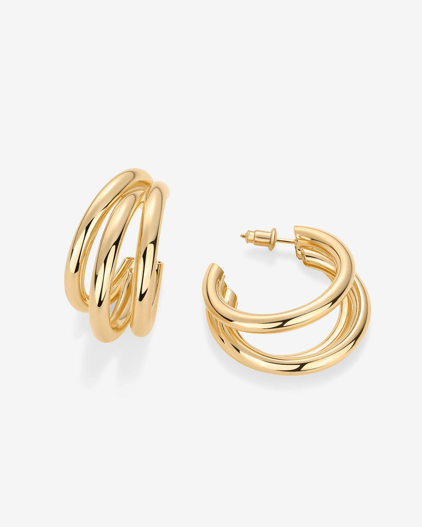 Triple Multi Hoop Earrings #Variant_Yellow Gold  
