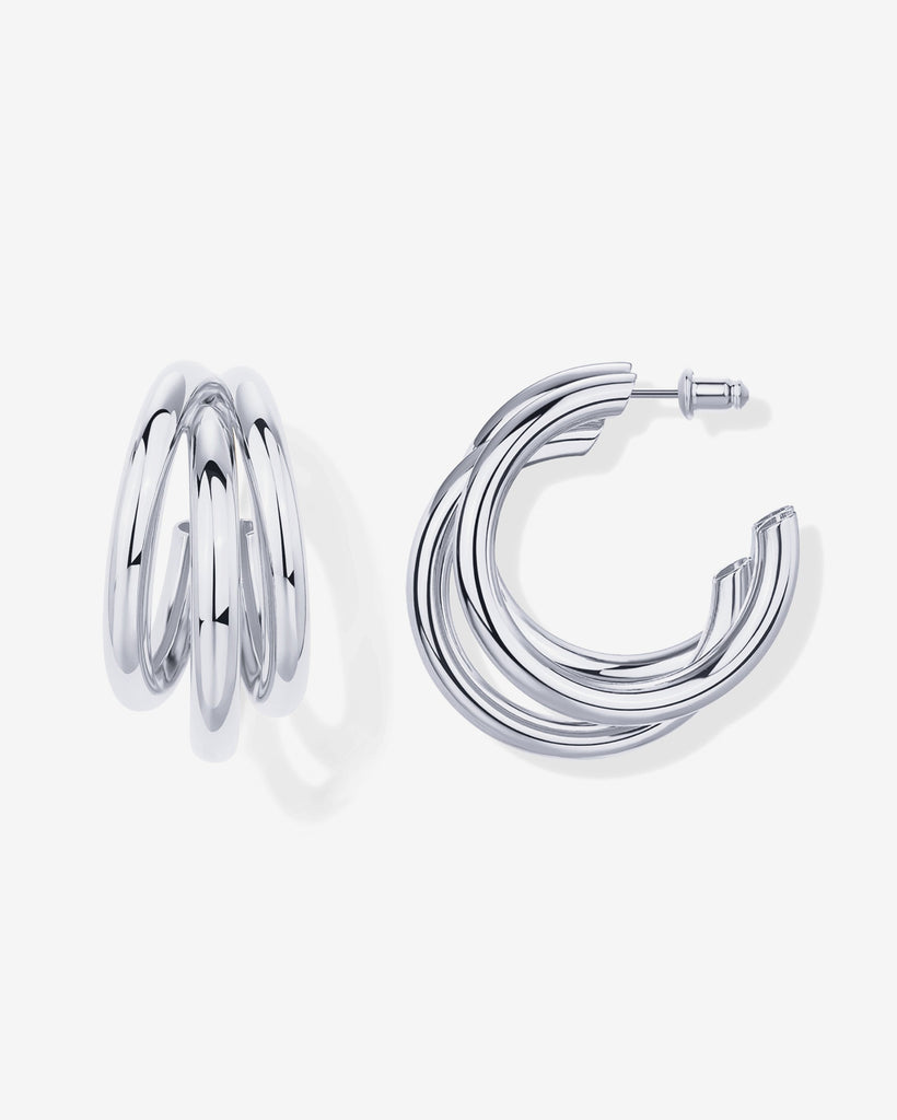 Triple Multi Hoop Earrings #Variant_White Gold  