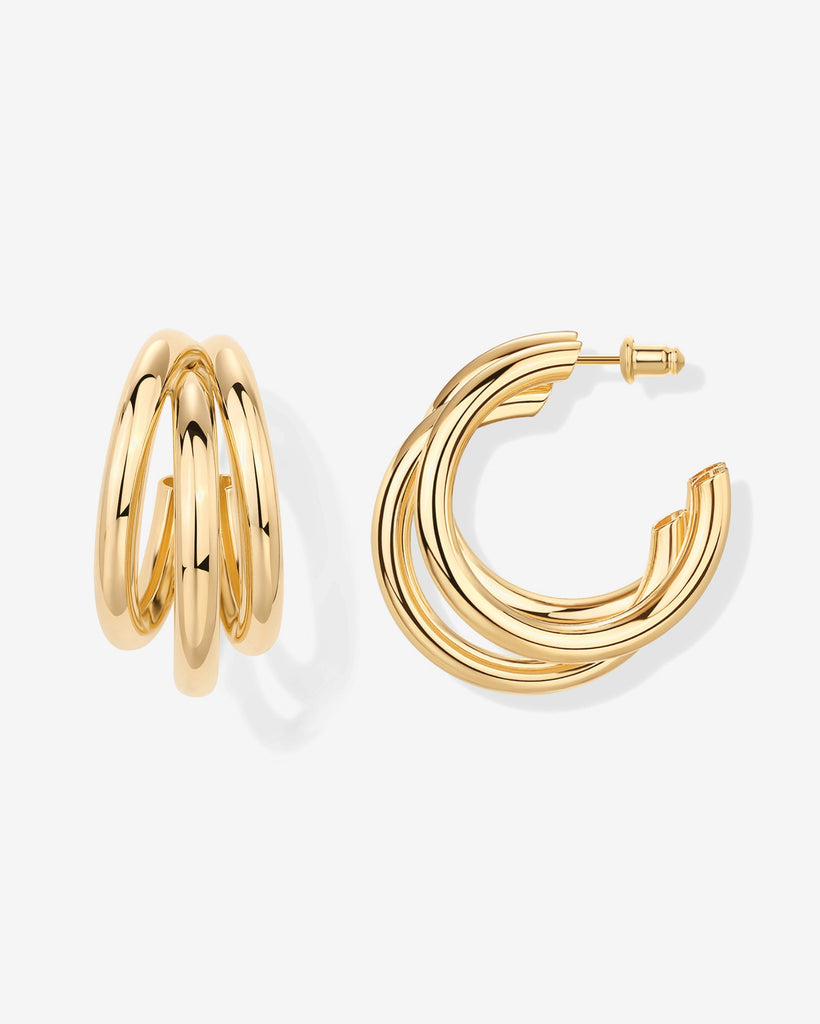 Triple Multi Hoop Earrings #Variant_Yellow Gold  