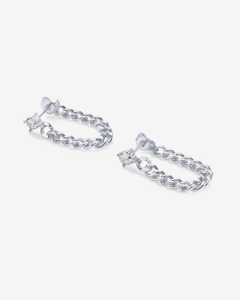 Cubic Zirconia Chained Earrings #Variant_White Gold  