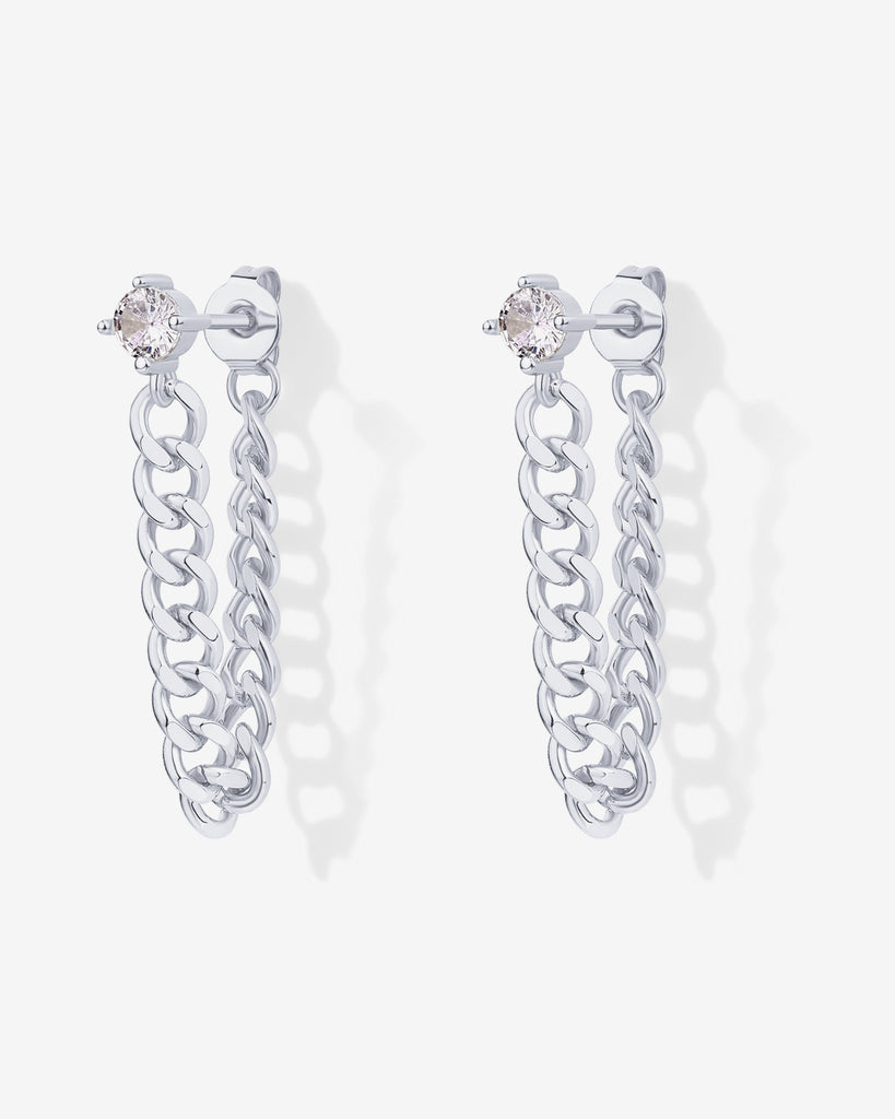 Cubic Zirconia Chained Earrings #Variant_White Gold  