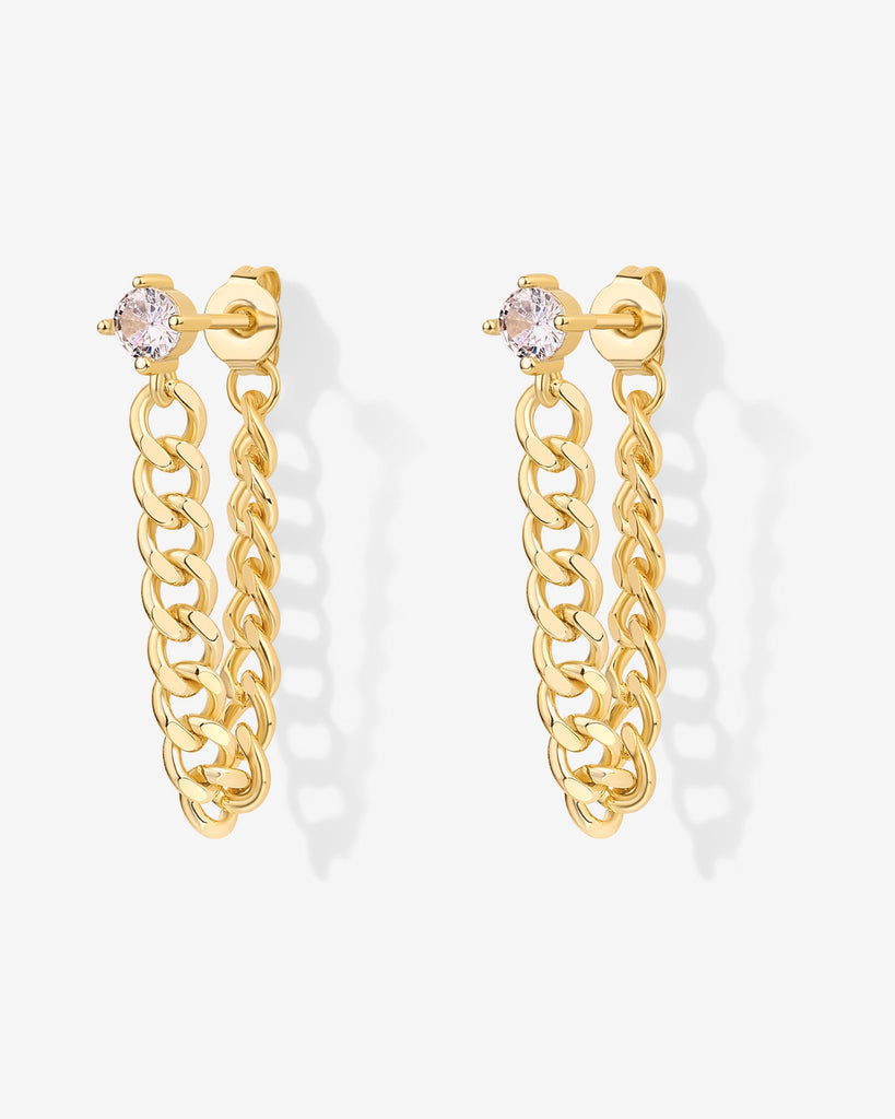 Cubic Zirconia Chained Earrings #Variant_Yellow Gold  