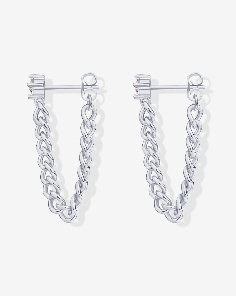 Cubic Zirconia Chained Earrings #Variant_White Gold  