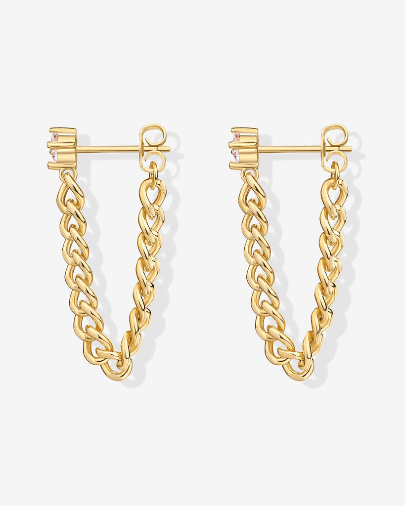 Cubic Zirconia Chained Earrings #Variant_Yellow Gold  