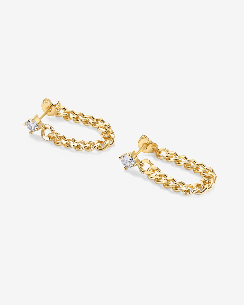 Cubic Zirconia Chained Earrings #Variant_Yellow Gold  