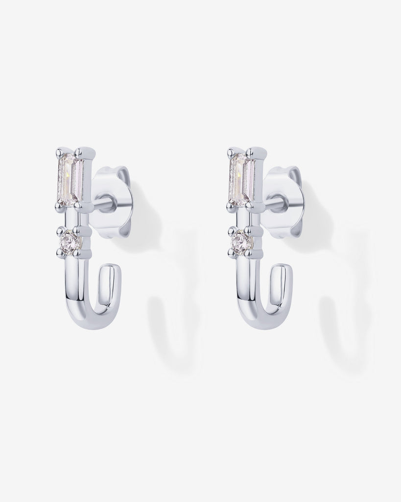 Baguette Half Huggie Earrings #Variant_White Gold  