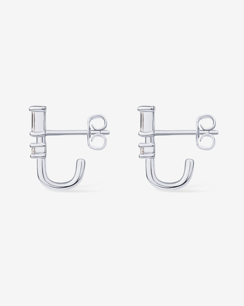 Baguette Half Huggie Earrings #Variant_White Gold  