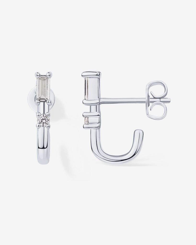 Baguette Half Huggie Earrings #Variant_White Gold  