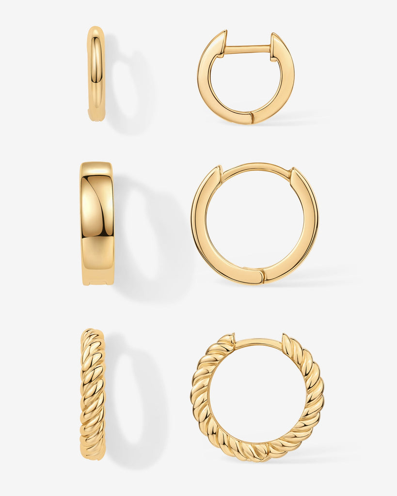 Oasis Huggie Earring Pack #Variant_Yellow Gold  