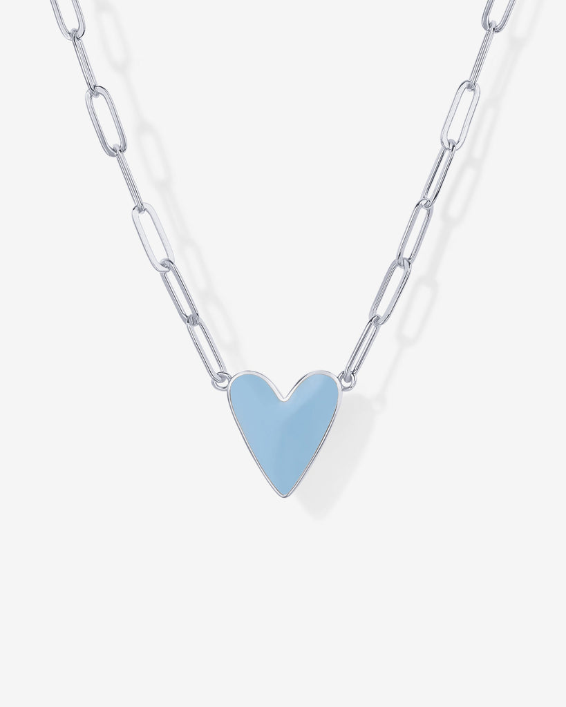 Enamel Heart Pendant Necklace #Variant_White Gold / Blue Enamel  