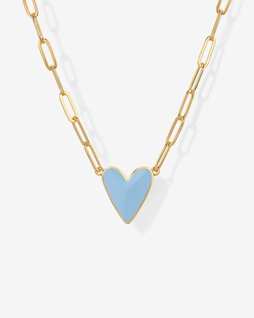 Enamel Heart Pendant Necklace #Variant_Yellow Gold / Blue Enamel  