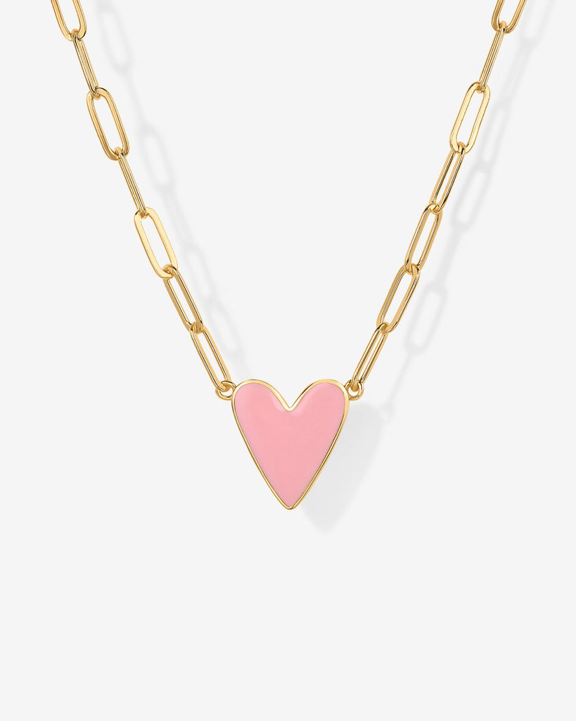 Enamel Heart Pendant Necklace #Variant_Yellow Gold / Pink Enamel  