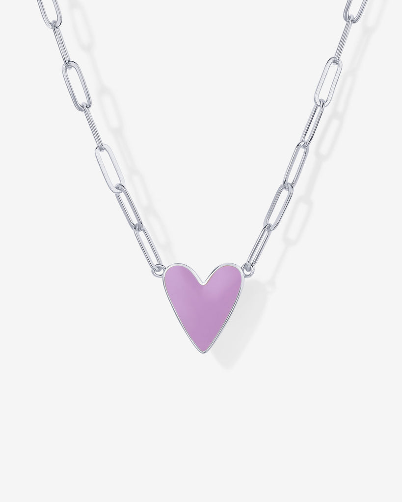 Enamel Heart Pendant Necklace #Variant_White Gold / Purple Enamel  