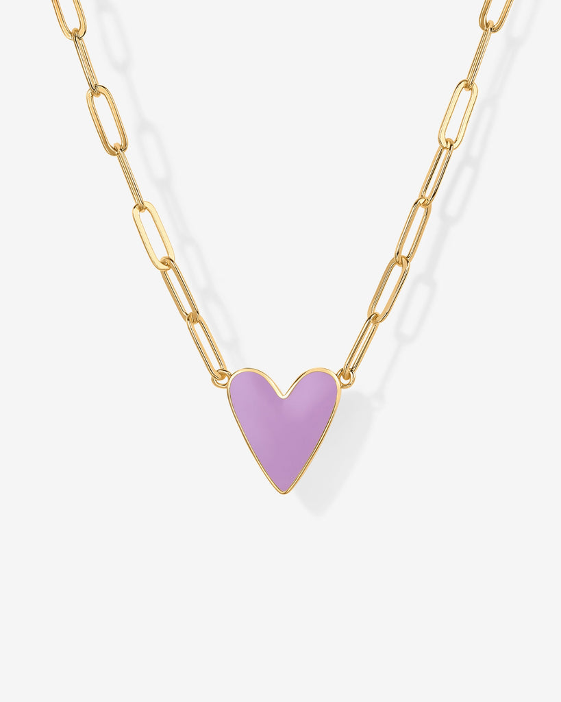 Enamel Heart Pendant Necklace #Variant_Yellow Gold / Purple Enamel  
