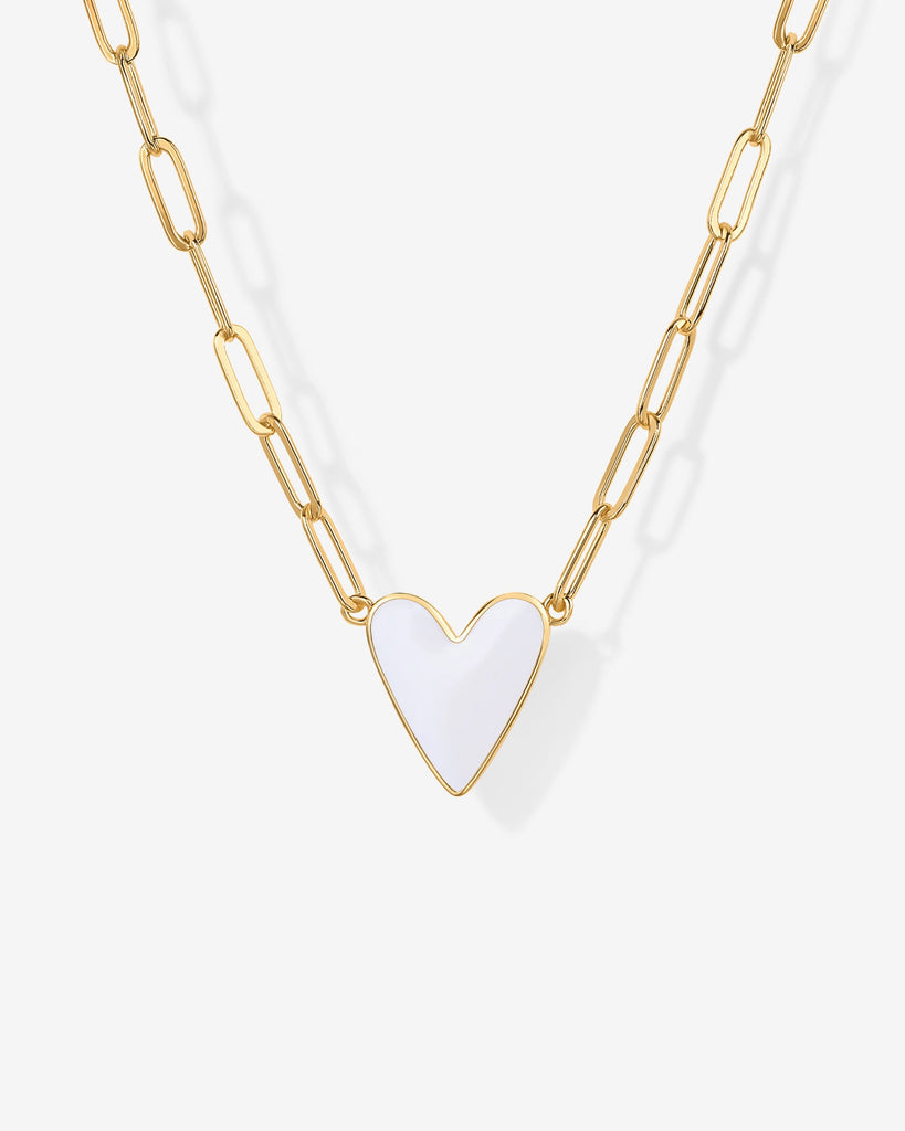 Enamel Heart Pendant Necklace #Variant_Yellow Gold / White Enamel  