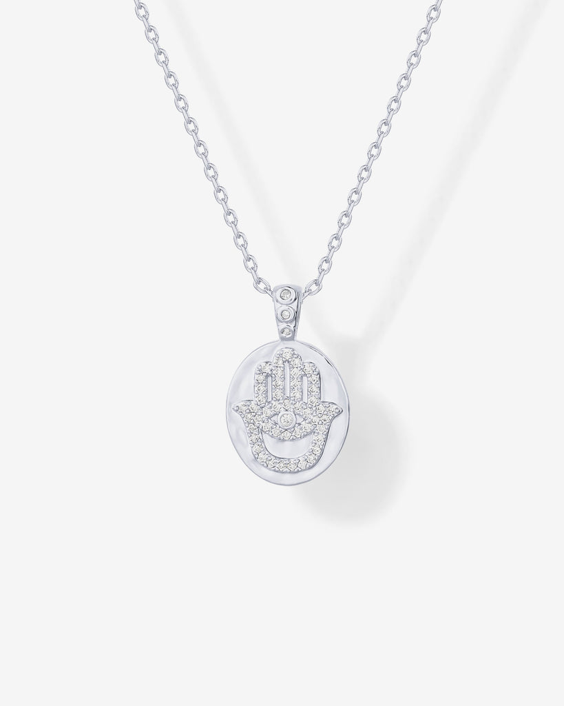 Hammered Coin Hamsa Pendant #Variant_White Gold  
