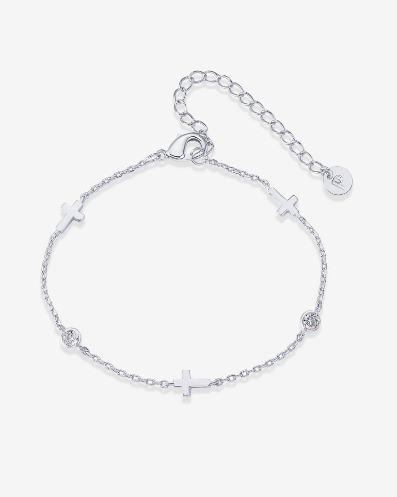 Simulated Diamond Cross Station Chain Bracelet #Variant_White Gold  