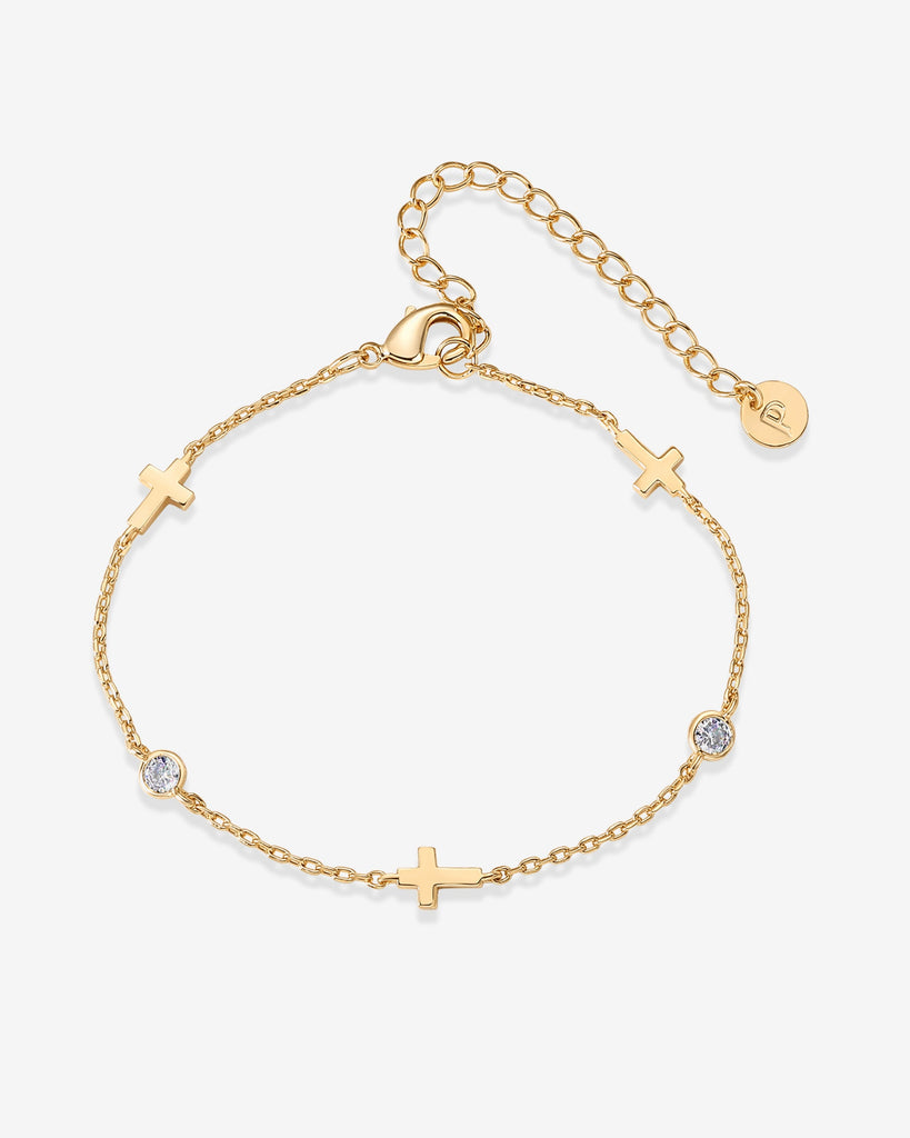 Simulated Diamond Cross Station Chain Bracelet #Variant_Yellow Gold  