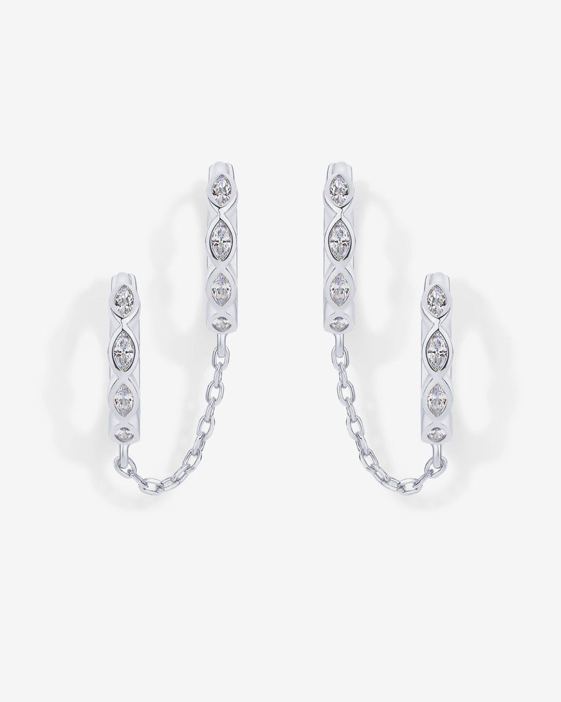 Marquise CZ Double Piercing Chain Huggie Hoop #Variant_White Gold  