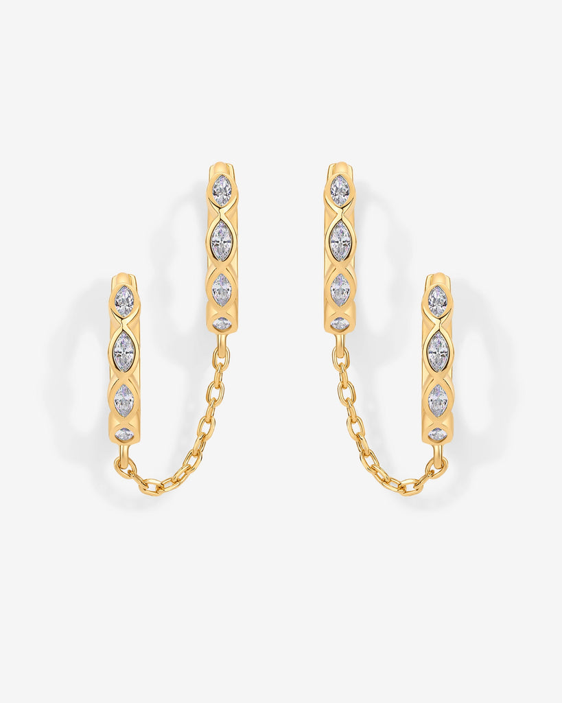 Marquise CZ Double Piercing Chain Huggie Hoop #Variant_Yellow Gold  