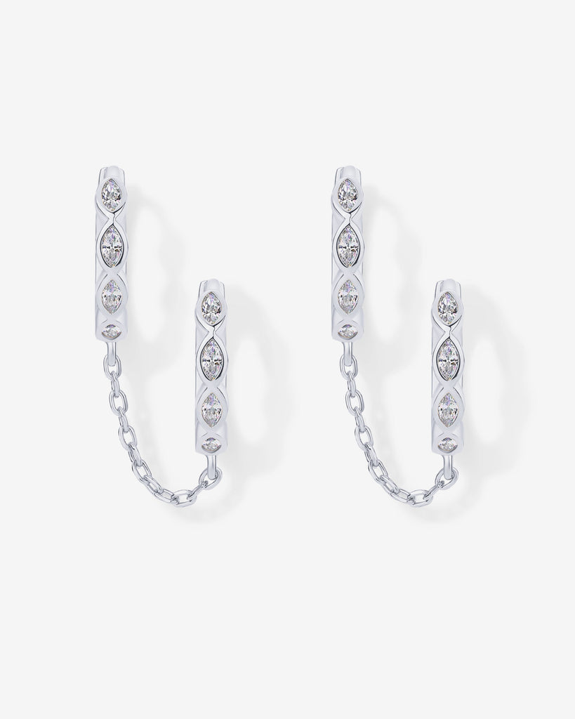 Marquise CZ Double Piercing Chain Huggie Hoop #Variant_White Gold  