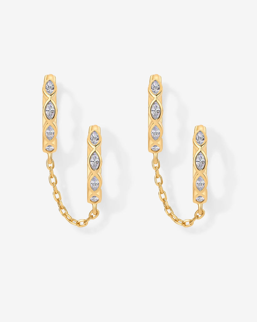 Marquise CZ Double Piercing Chain Huggie Hoop #Variant_Yellow Gold  