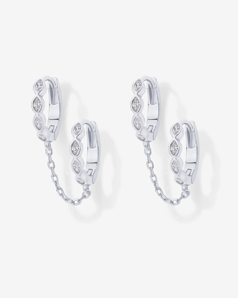 Marquise CZ Double Piercing Chain Huggie Hoop #Variant_White Gold  