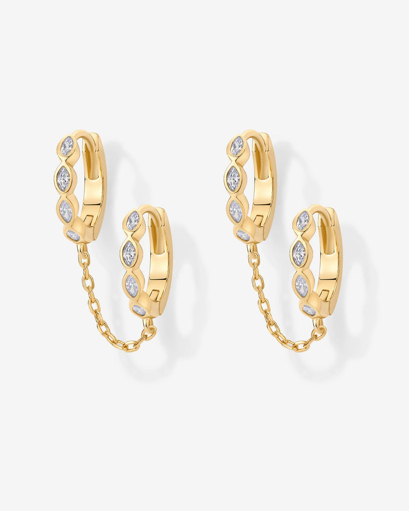 Marquise CZ Double Piercing Chain Huggie Hoop #Variant_Yellow Gold  