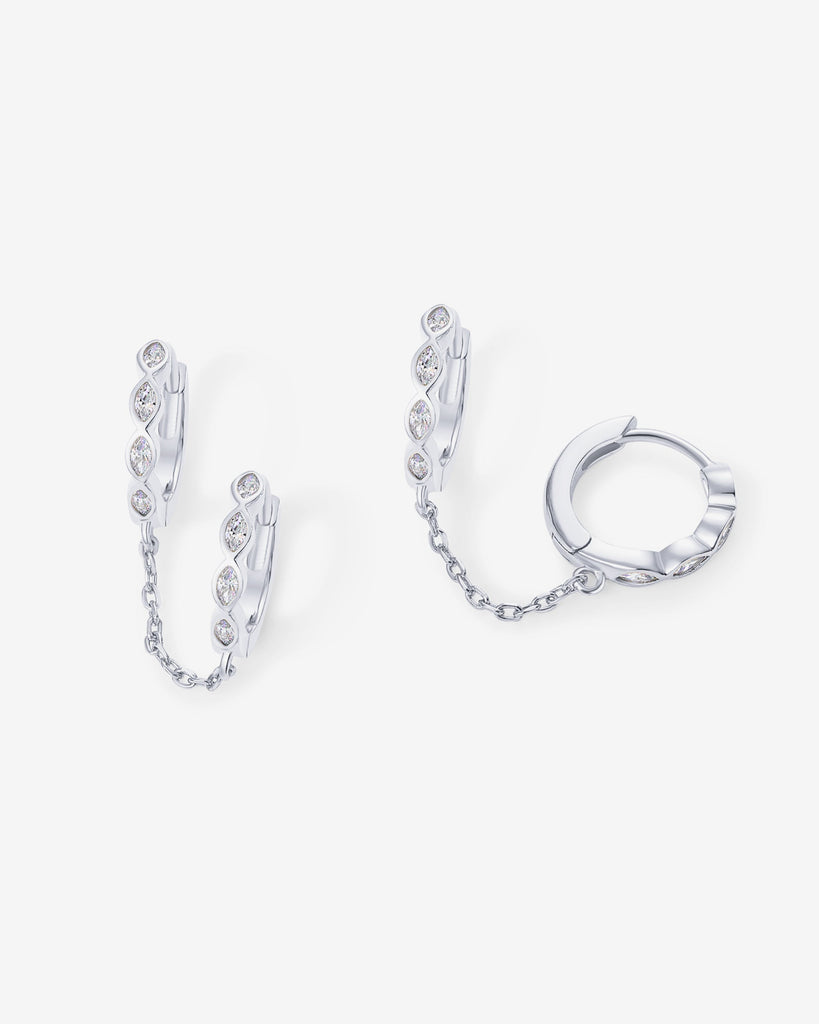 Marquise CZ Double Piercing Chain Huggie Hoop #Variant_White Gold  