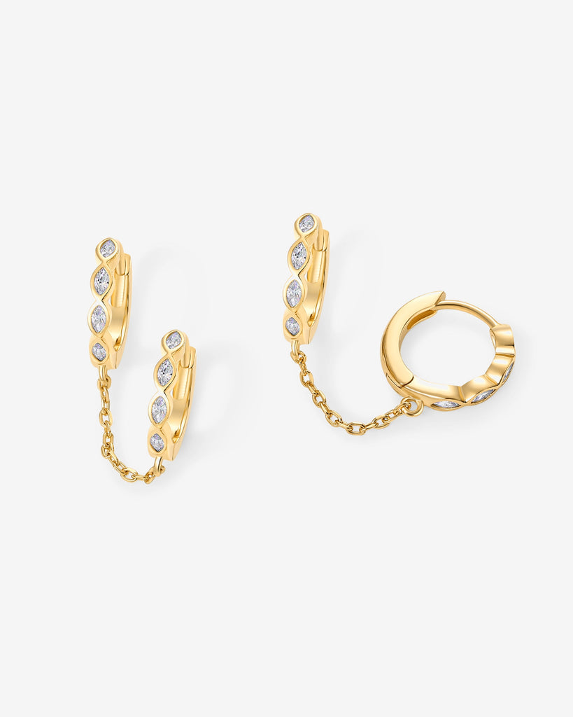 Marquise CZ Double Piercing Chain Huggie Hoop #Variant_Yellow Gold  