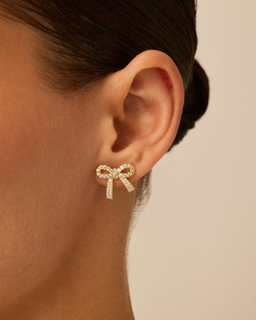Cubic Zirconia Bow Stud Earrings   