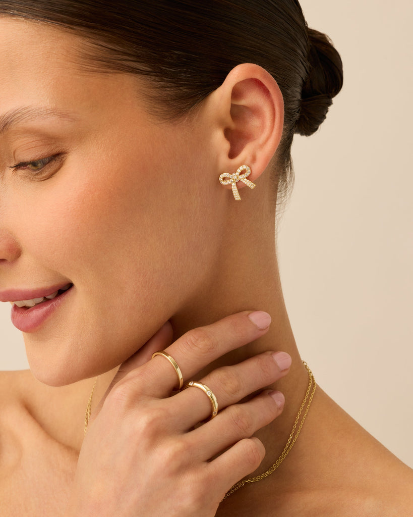 Cubic Zirconia Bow Stud Earrings   