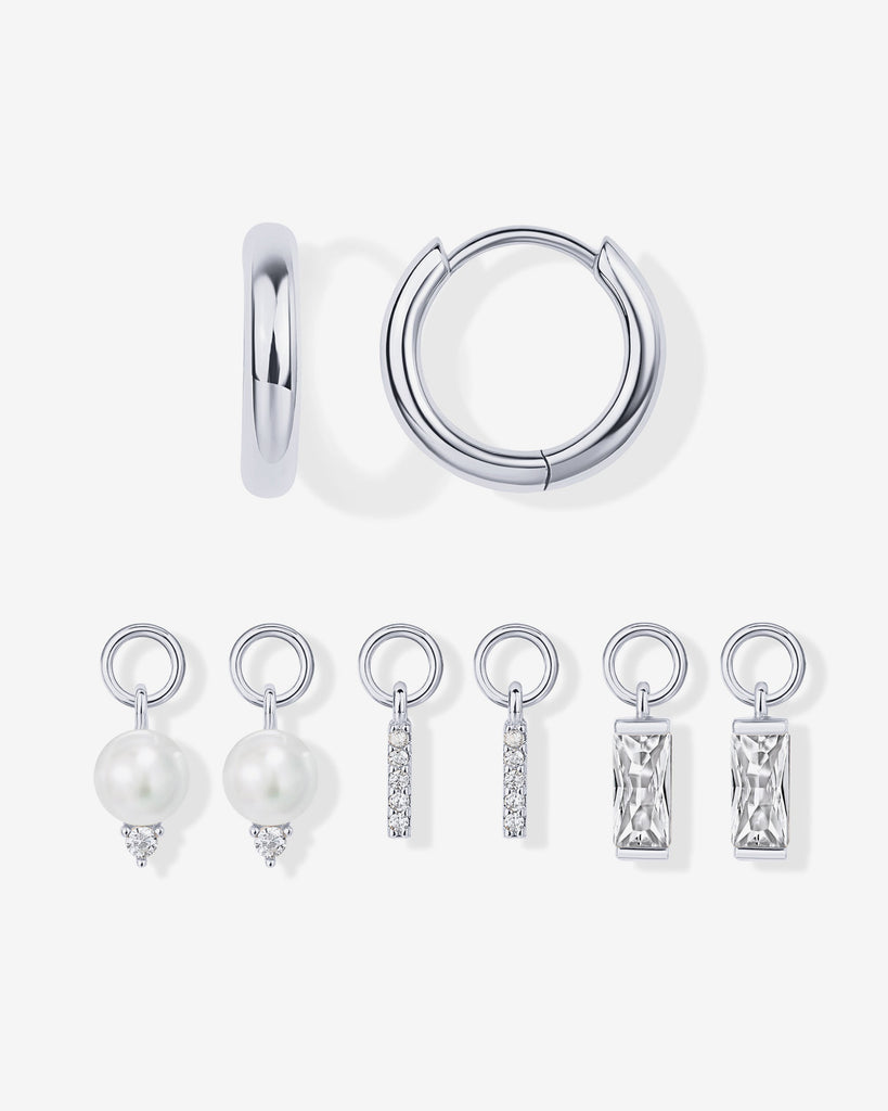 Mix and Match Huggie and Pearl Charm Set #Variant_White Gold  