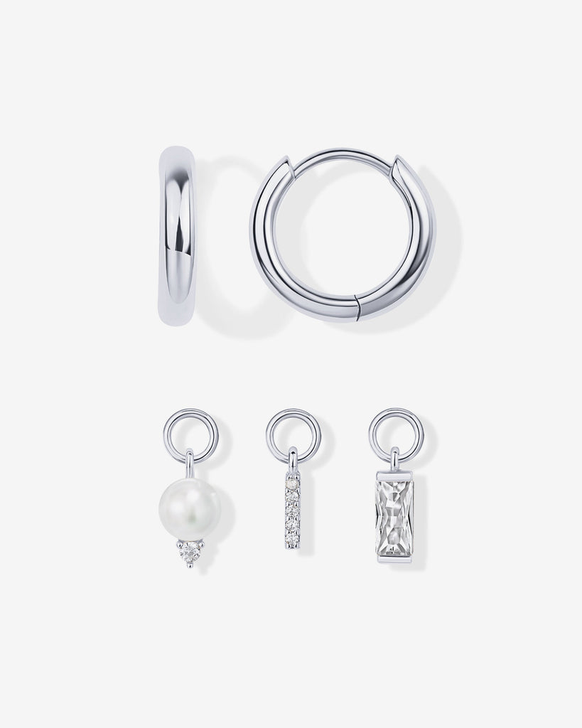 Mix and Match Huggie and Pearl Charm Set #Variant_White Gold  