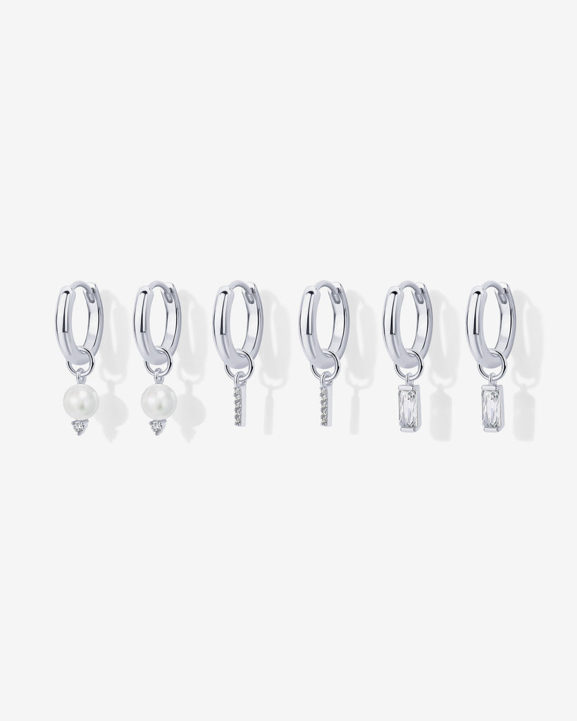 Mix and Match Huggie and Pearl Charm Set #Variant_White Gold  