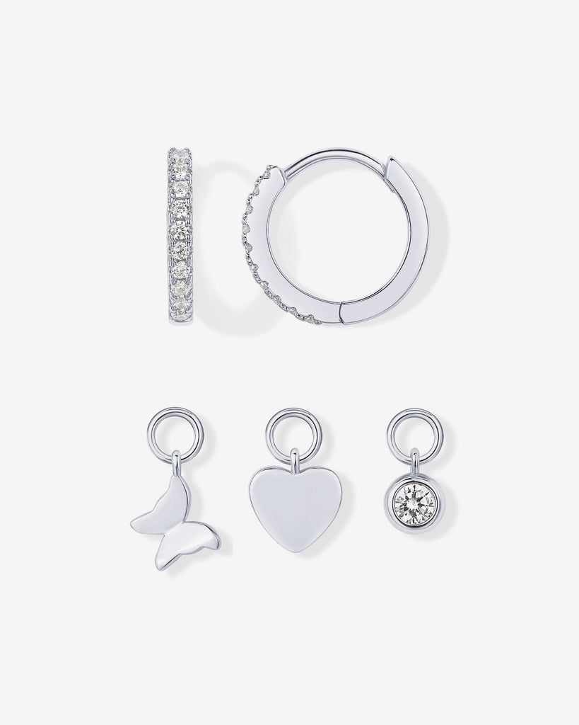 Mix and Match Huggie and Heart Charm Set #Variant_White Gold  
