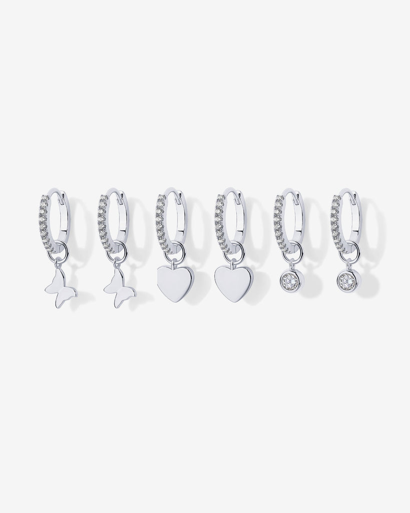Mix and Match Huggie and Heart Charm Set #Variant_White Gold  